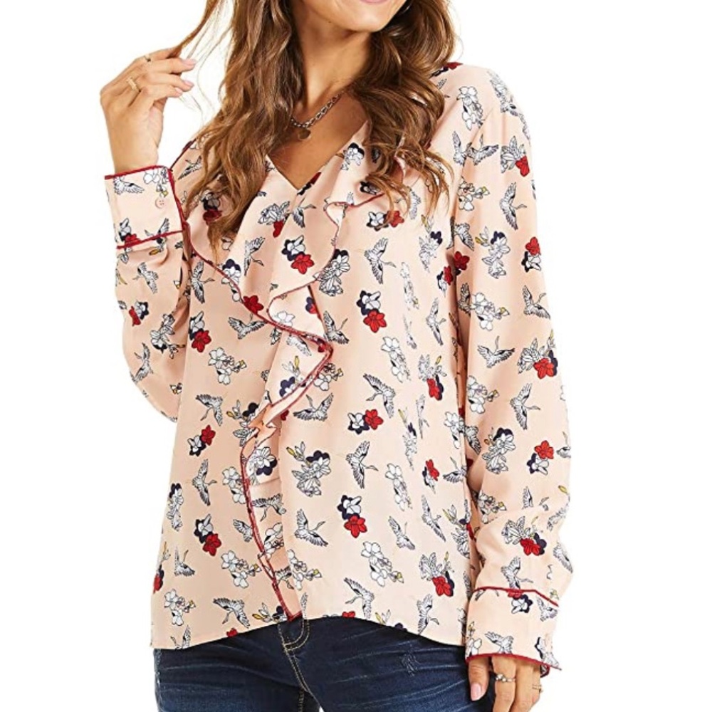 NWT SONJA BETRO Ruffle Long Sleeve Tunic Top